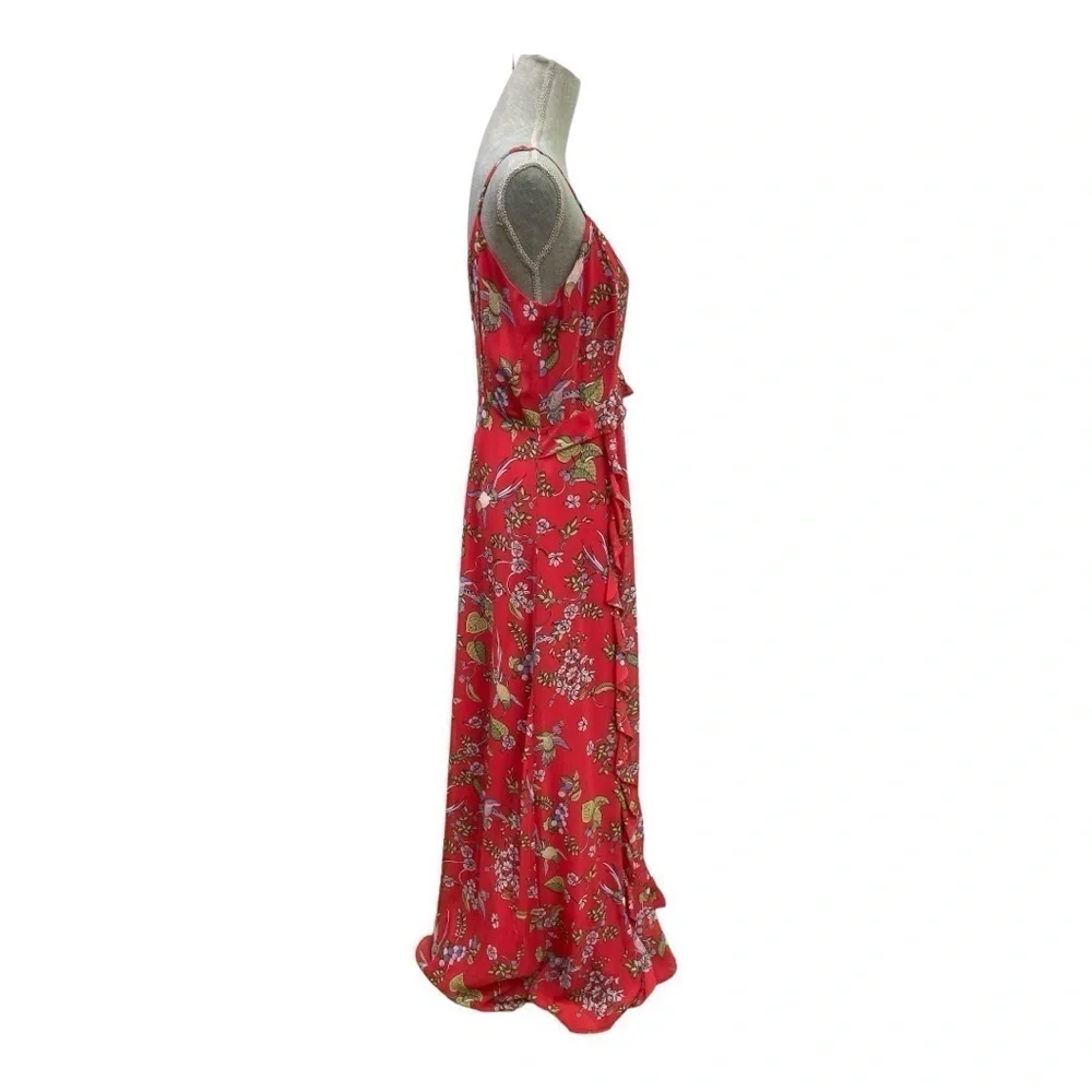 Nanette Leopore red floral Hummingbird long /Maxi flowy summer dress sz: 10